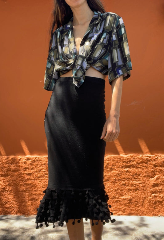 Vintage Abstract Pattern Blouse - Loose Fit, Party & Beach Wear, Knot Tie or French Tuck, Sizes S to XXXL