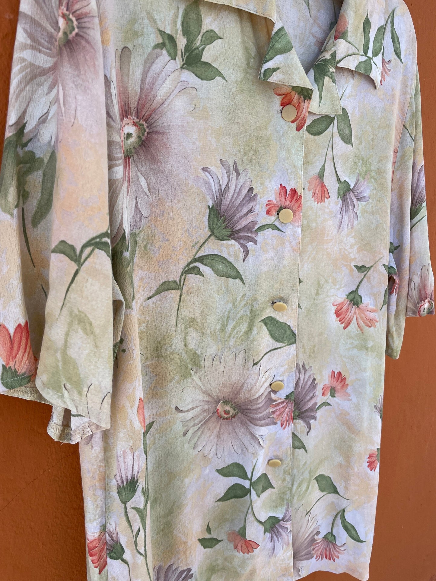Vintage pastel floral blouse, Sweet flower patterned top, Cute summer shirt, Button-up oversized 70s blouse,