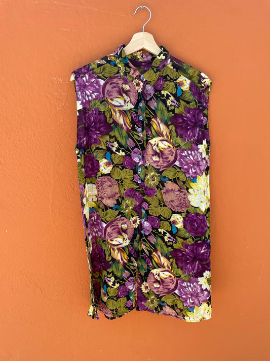 Floral green women's blouse, Retro flower pattern shirt, Cute summer top, Long sleeve button up, Feminine shirt