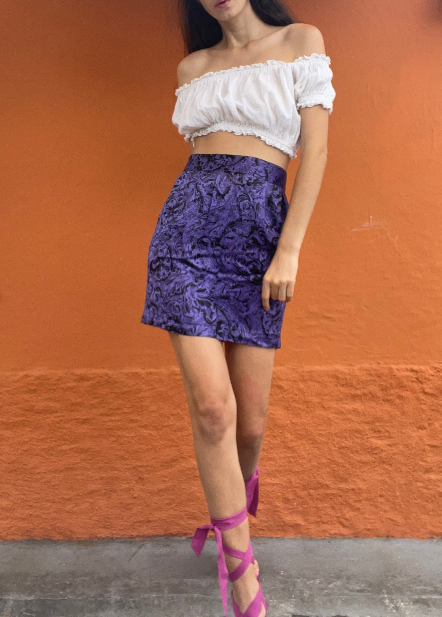 Purple vintage mini skirt, Sexy short pencil skirt, Pink Mini skirt, Emily in Paris aesthetic,