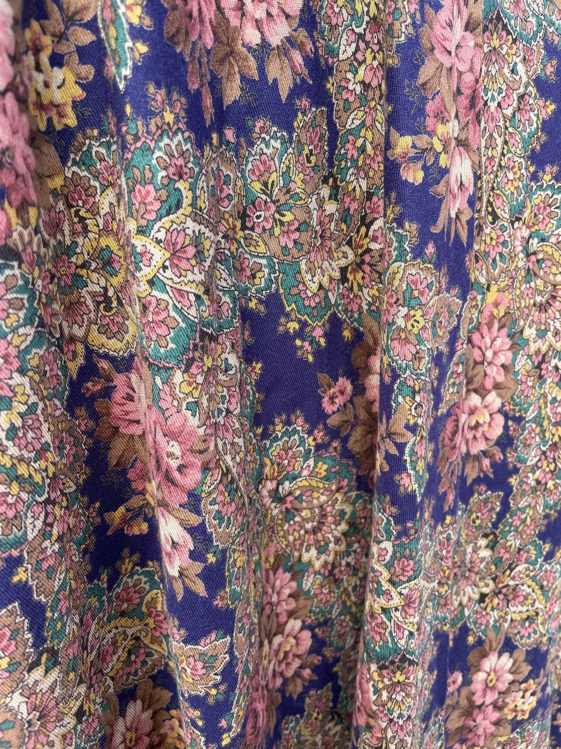 Vintage floral summer skirt, Purple retro midi skirt, High waist Cottage core spring skirt, Size 146 / XS - XXS