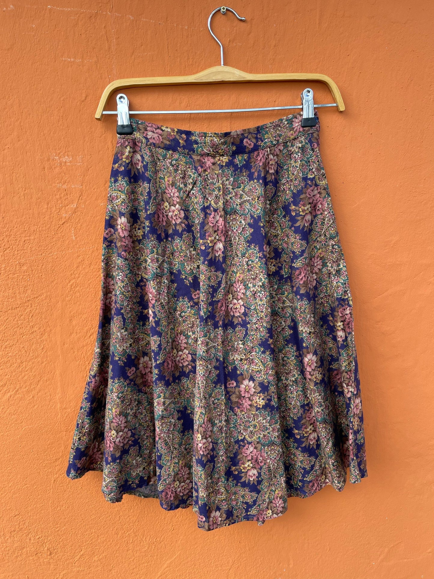 Vintage floral summer skirt, Purple retro midi skirt, High waist Cottage core spring skirt, Size 146 / XS - XXS