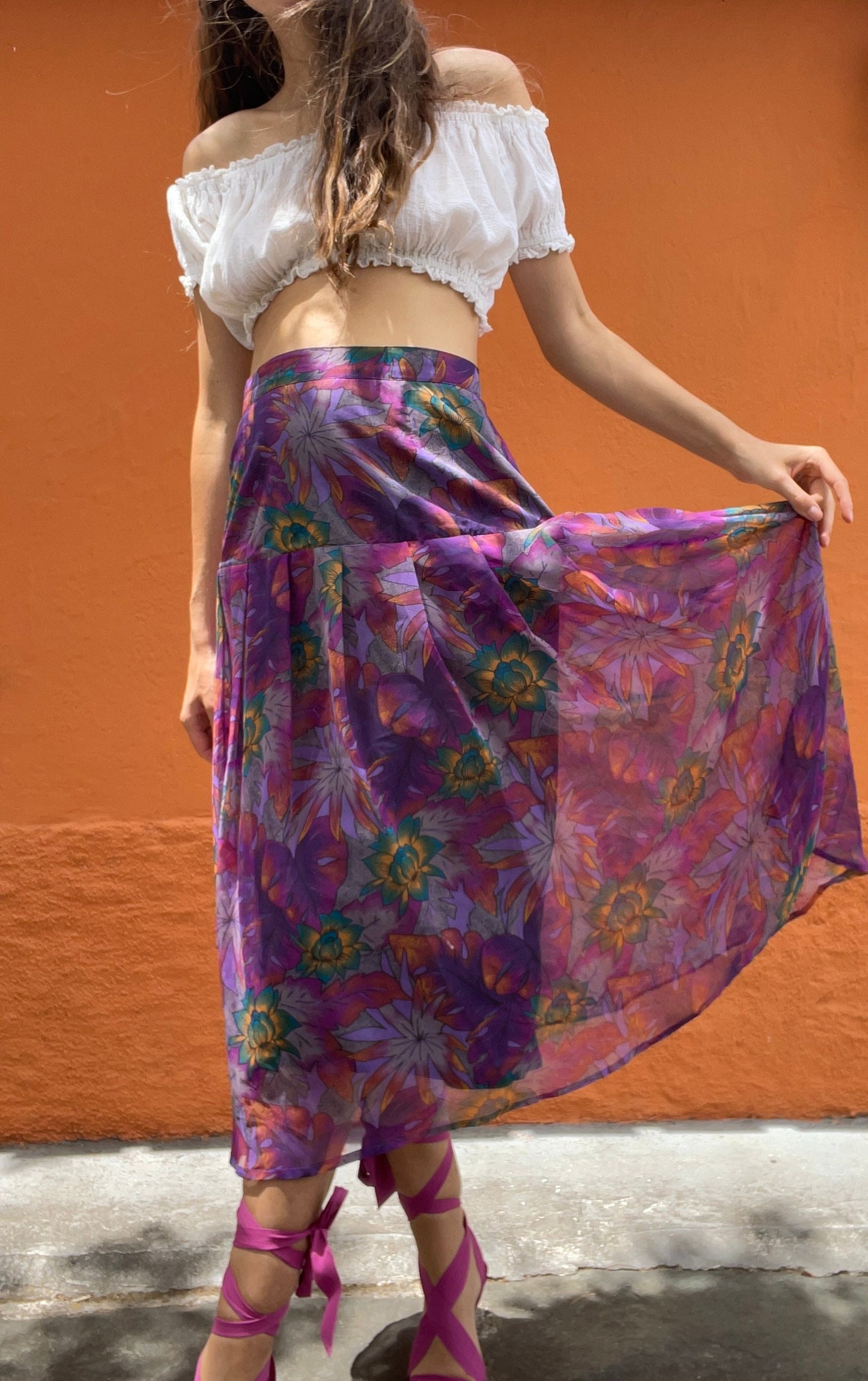 Vintage Purple Floral Maxi Skirt – Made in Italy