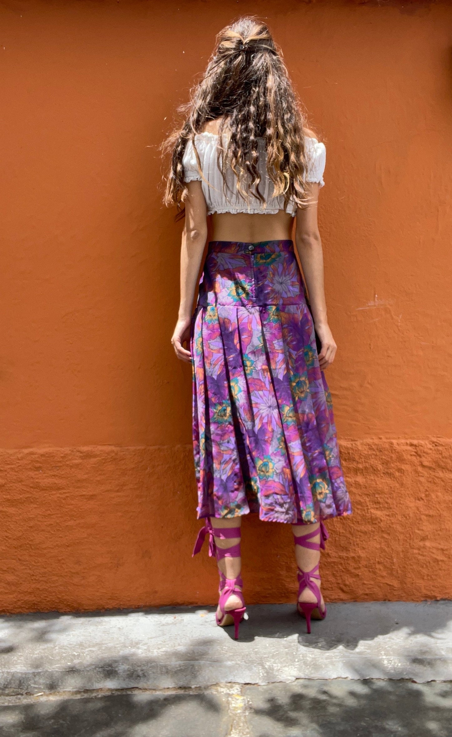 Long high waist summer skirt, Vintage purple floral feminine skirt, Long elegant skirt, True vintage Maxi skirt