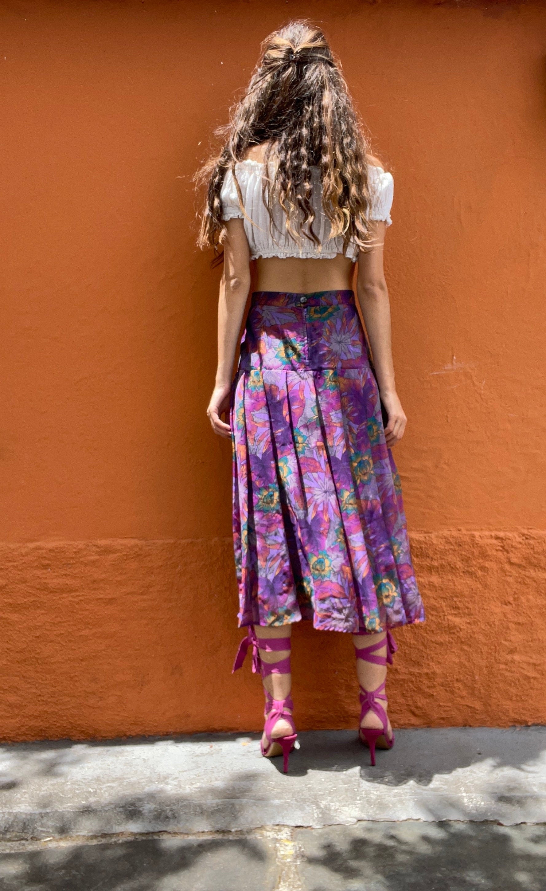 Vintage Purple Floral Maxi Skirt – Made in Italy