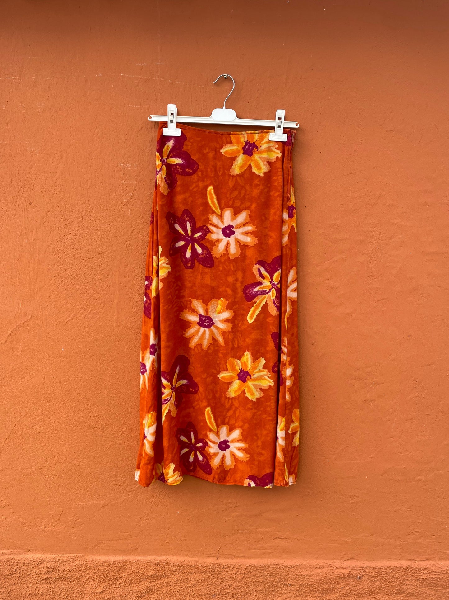 Orange floral maxi skirt, Pareo beach clothing, Feminine elegant high waist skirt, Romantic dreamy summer skirt, S