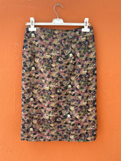 Vintage 80s Floral Pencil Skirt High Waist Retro