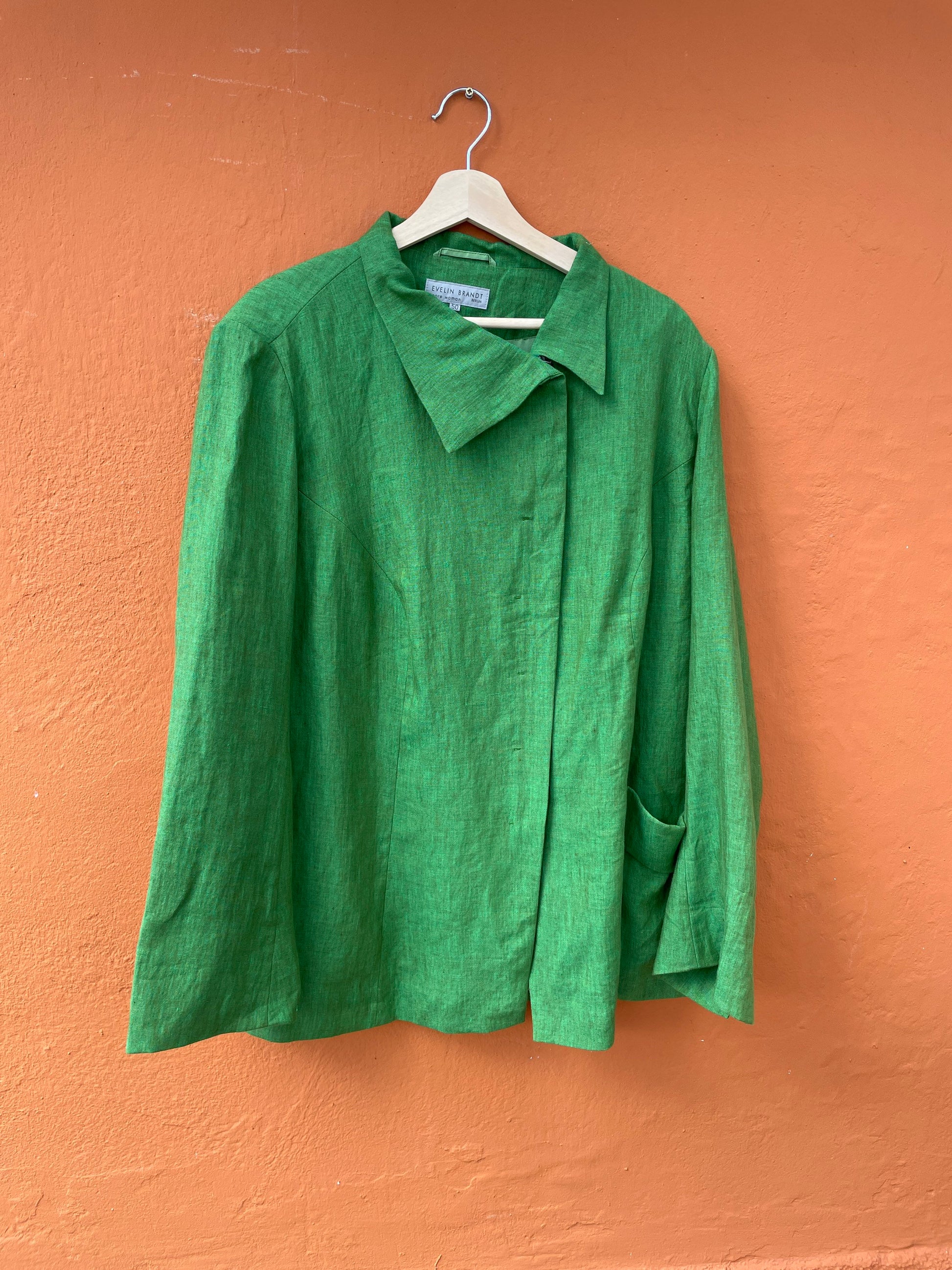 Vintage Emerald green linen blazer jacket, Berlin design feminine formal event wear, Classic design blazer