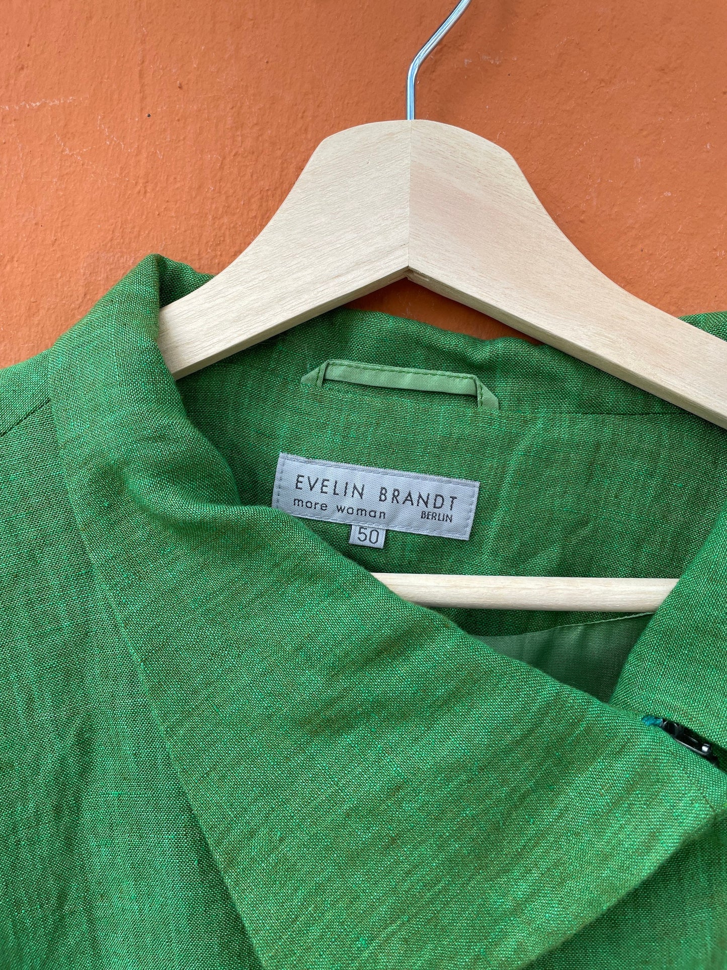 Vintage Emerald green linen blazer jacket, Berlin design feminine formal event wear, Classic design blazer