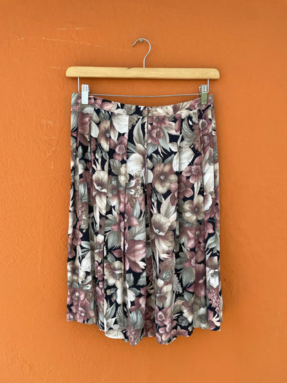 Black Floral Vintage Midi Skirt Pleated Y2K Boho Style