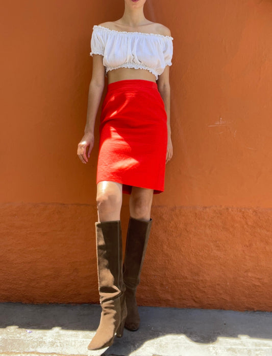 Sexy vibrant red pencil skirt, Scarlet mini skirt, Retro tight formal Secretary skirt, Good bum clothing