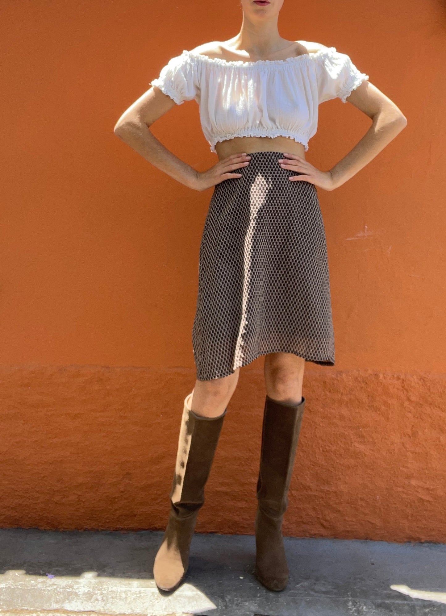 Vintage Andrea Maré lightweight summer skirt, Brown formal midi skirt, Italian Designer skirt, Loose A - line skirt