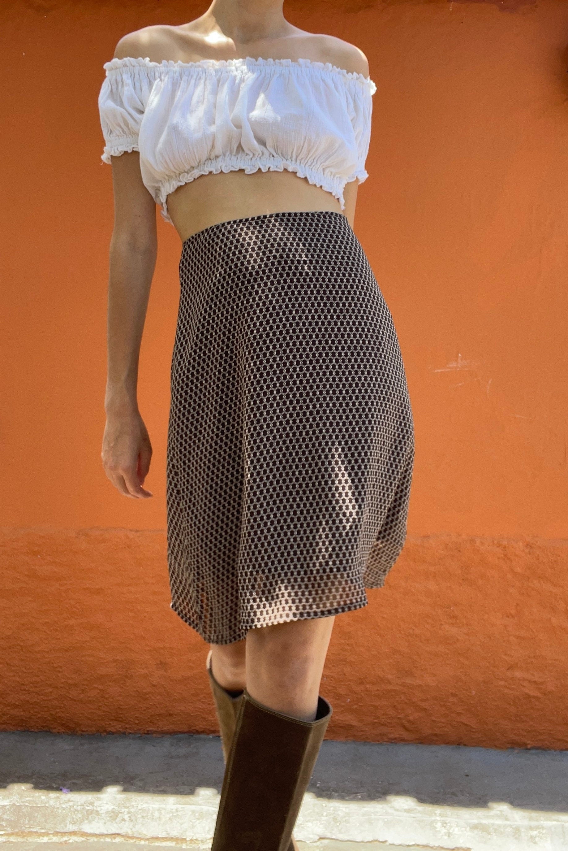 Vintage Andrea Maré lightweight summer skirt, Brown formal midi skirt, Italian Designer skirt, Loose A - line skirt