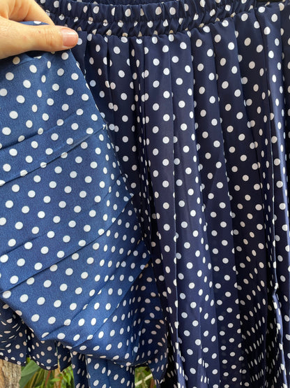 Vintage Navy Polka Dot Skirt Retro Elastic Waist Mini