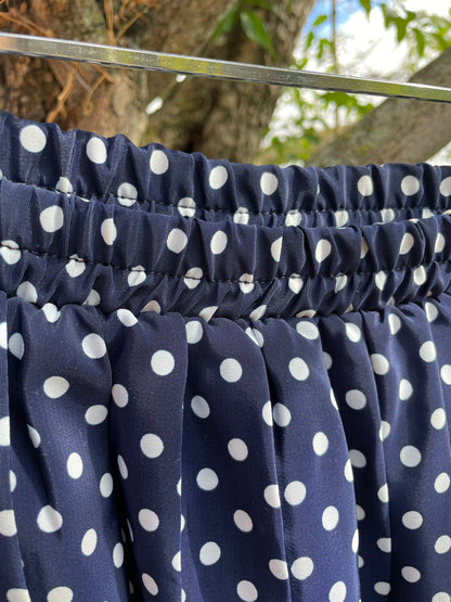 Vintage Navy Polka Dot Skirt Retro Elastic Waist Mini