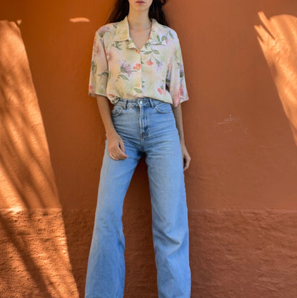 Vintage 70s Pastel Floral Blouse, Button-Up Shirt