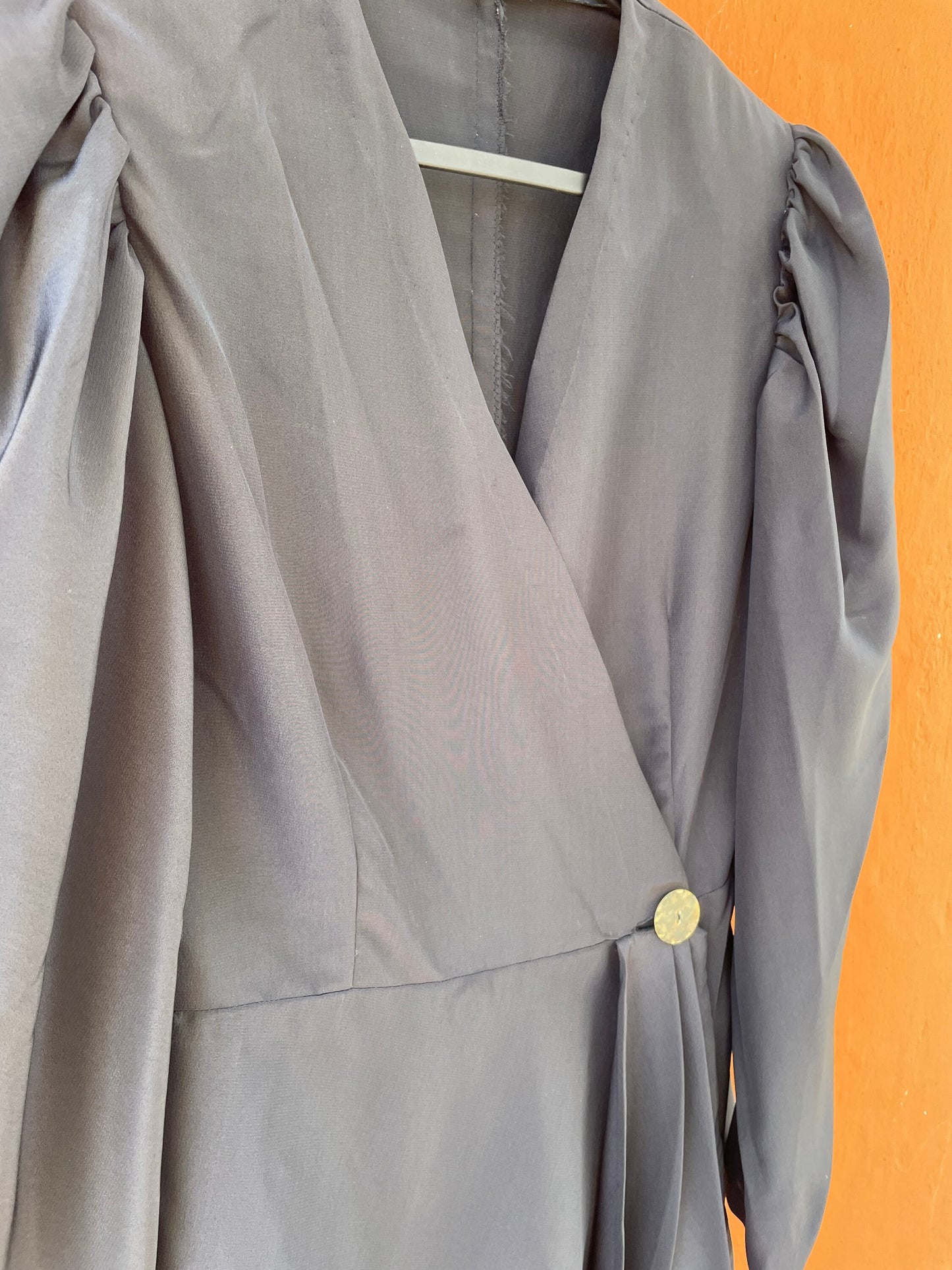 Elegant black vintage woman blouse, Formal cocktail top, 80s design clothing, Padded shoulder eye-catcher shirt, Deep v neck tunic