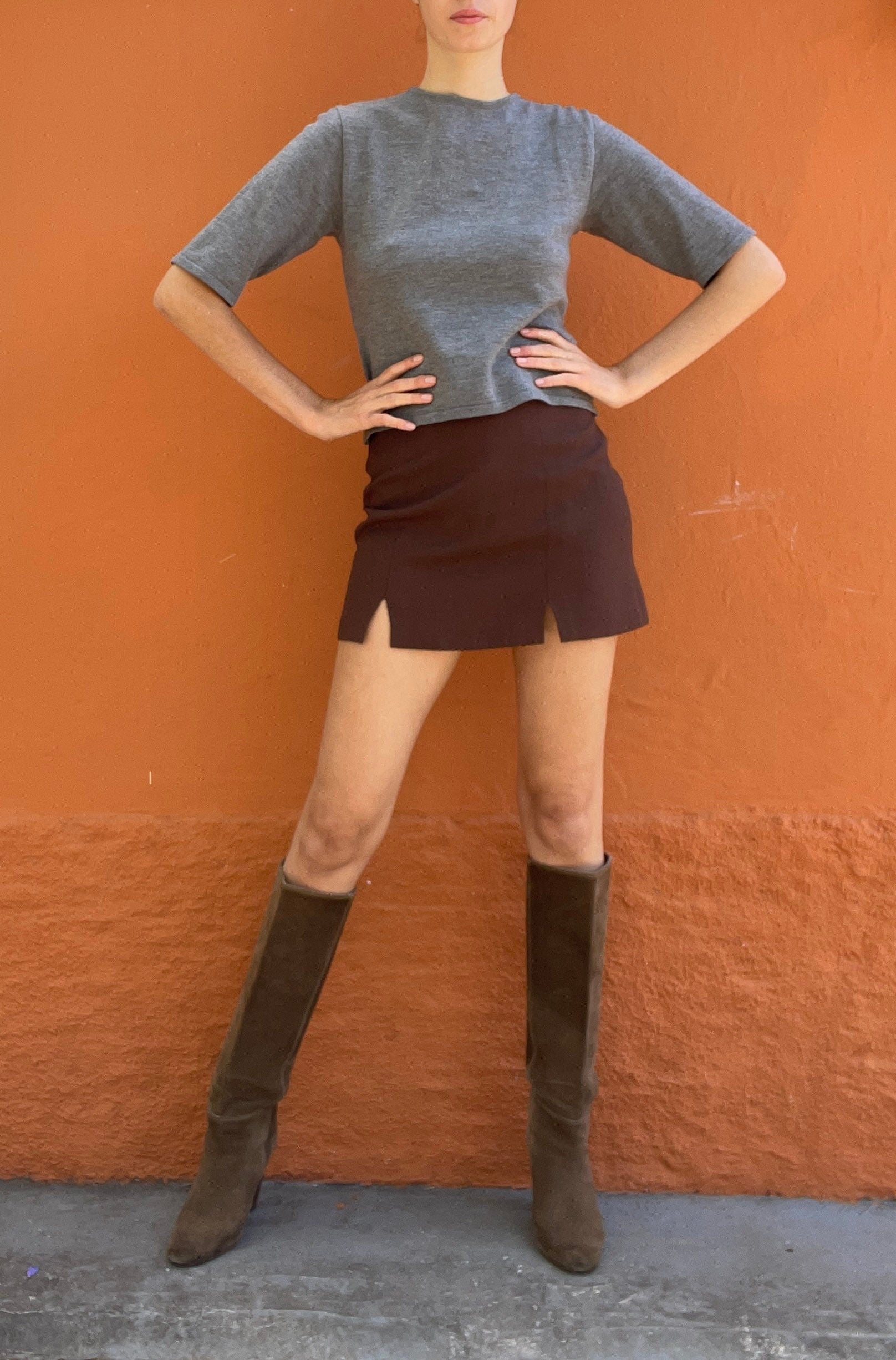 Wool Max Mara shirt, Grey vintage designer clothing, Made in Italy warm winter undershirt, Virgin wool woman top