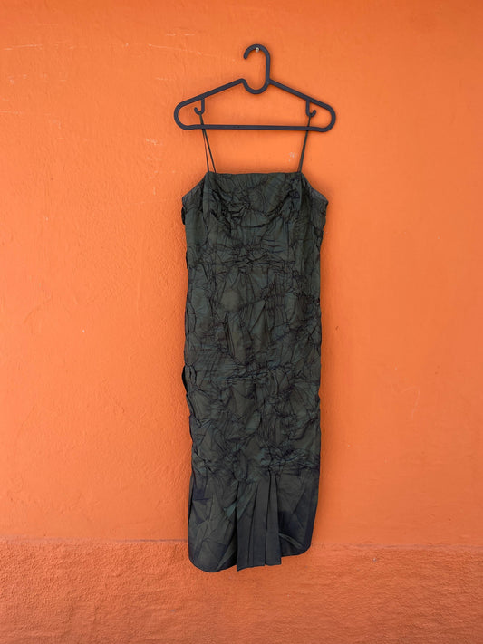 Vintage Paco Guzman moss green midi formal dress, Elegant cocktail dress, Green pencil dress with thin straps, Designer woman clothing