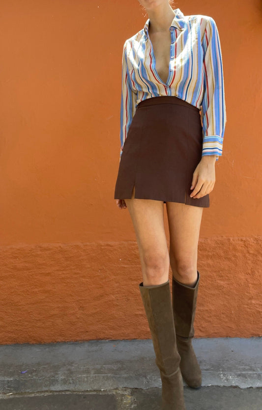 Vintage Striped Woman Blouse Long Sleeve 70s Retro Colourful Button Up Shirt Groovy French Style