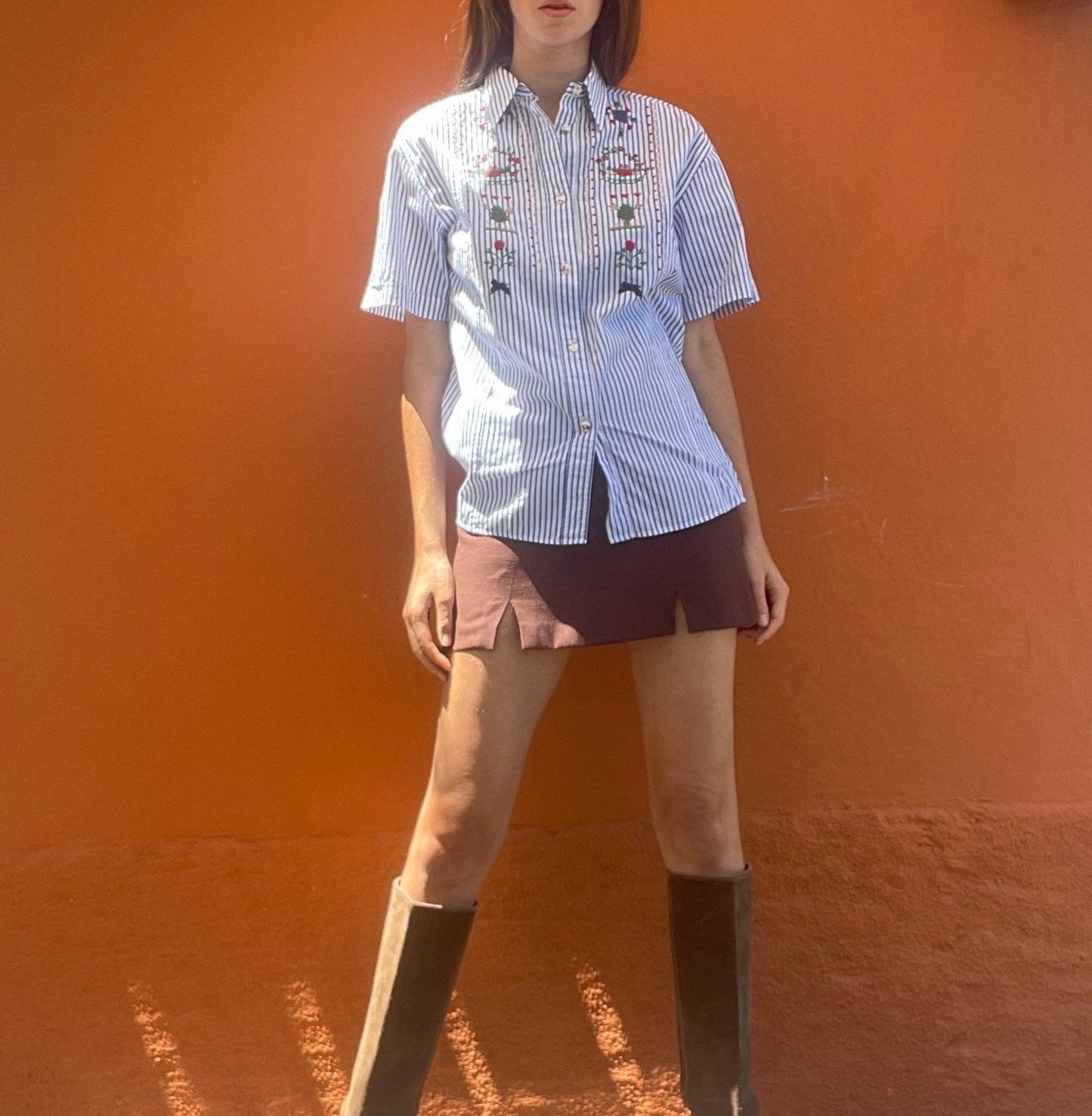 Christmas button up shirt, cotton embroidered blouse, Size M