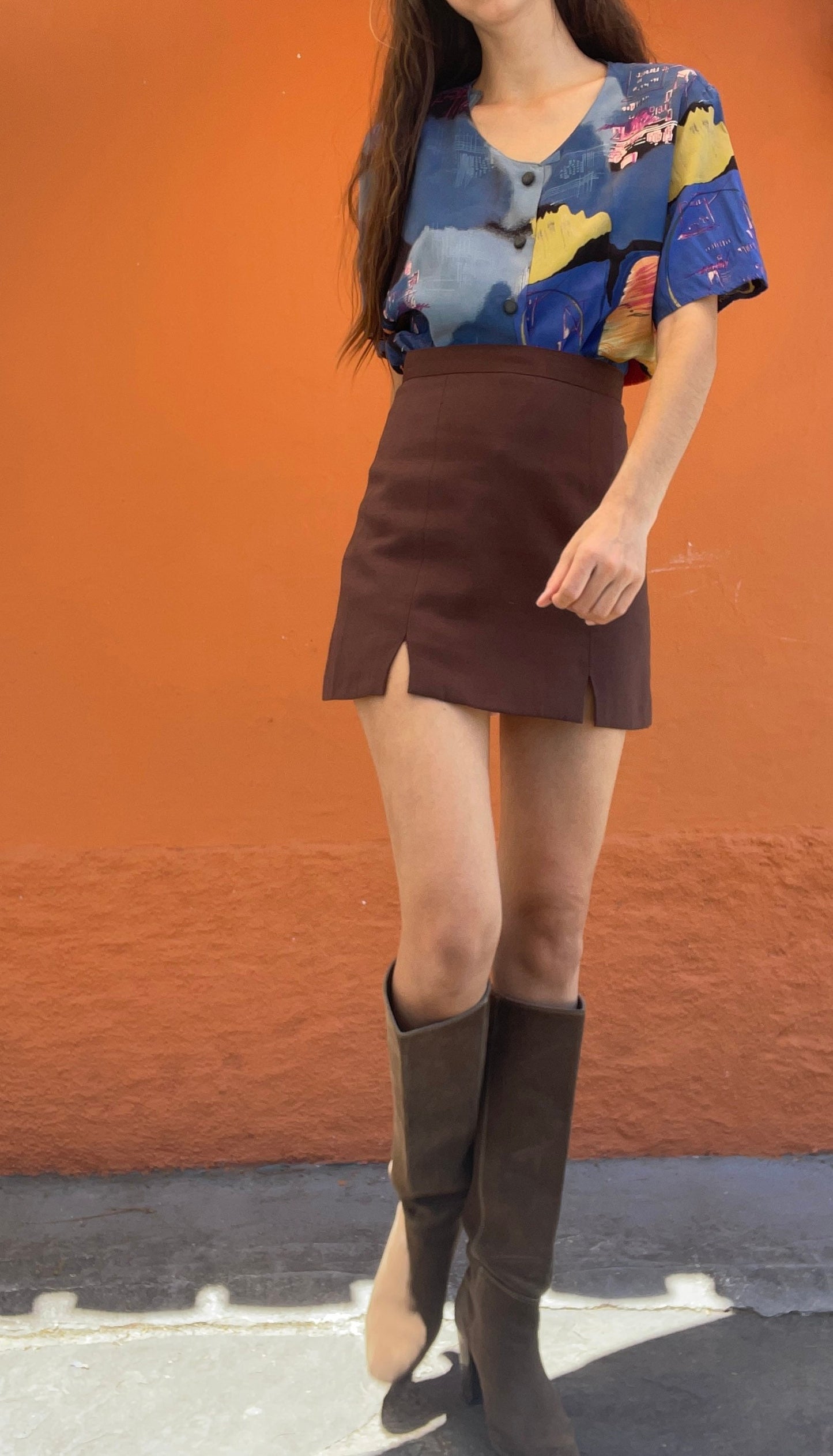 Vintage 80s Women's Blouse Oversized Retro Shirt Abstract Colourful Pattern Loose Fit DE 40 L