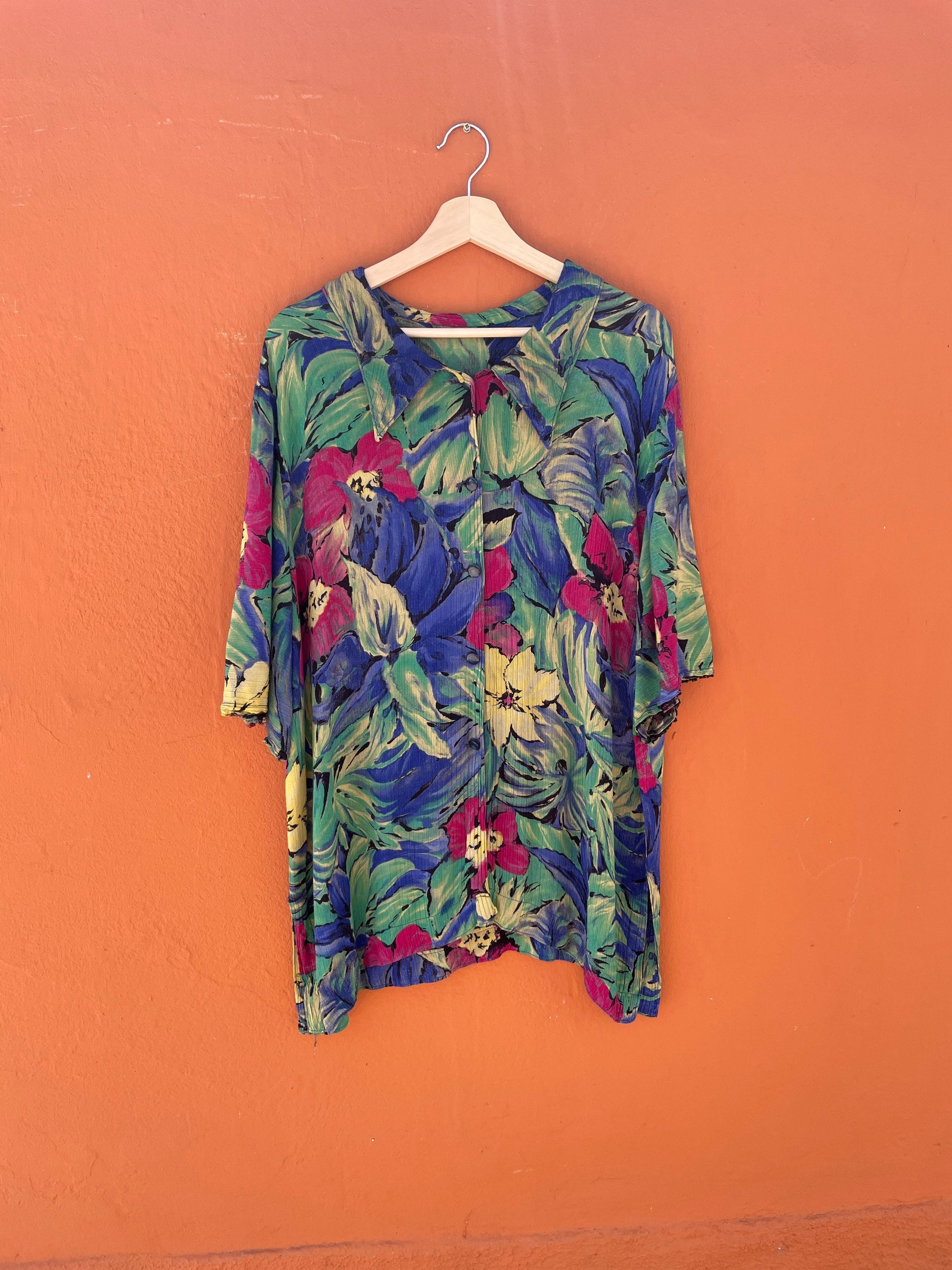 Vintage Oversized Tropical Shirt | Y2K Jungle Print Blouse | Retro Resort Vibes