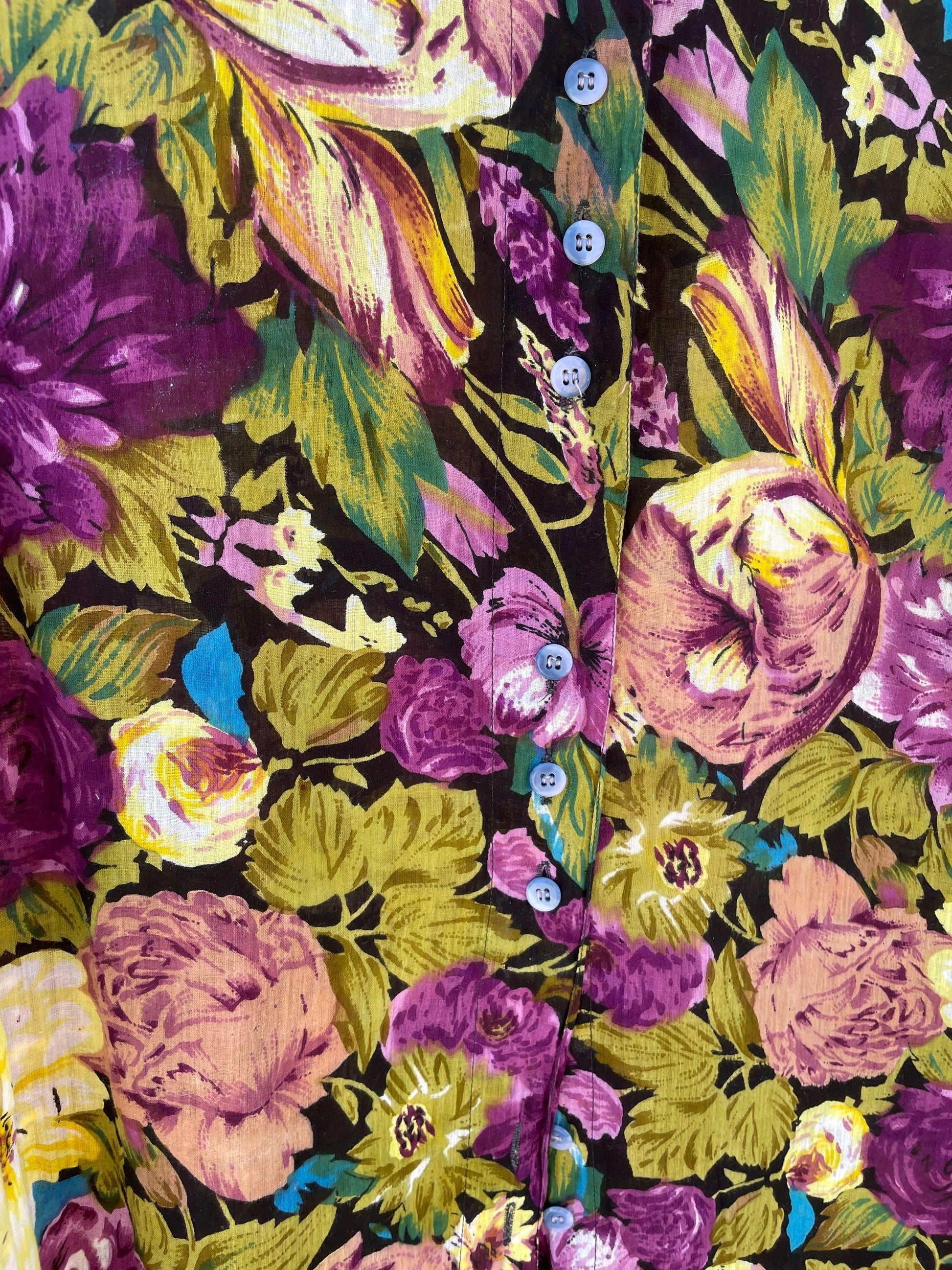 Floral green women's blouse, Retro flower pattern shirt, Cute summer top, Long sleeve button up, Feminine shirt