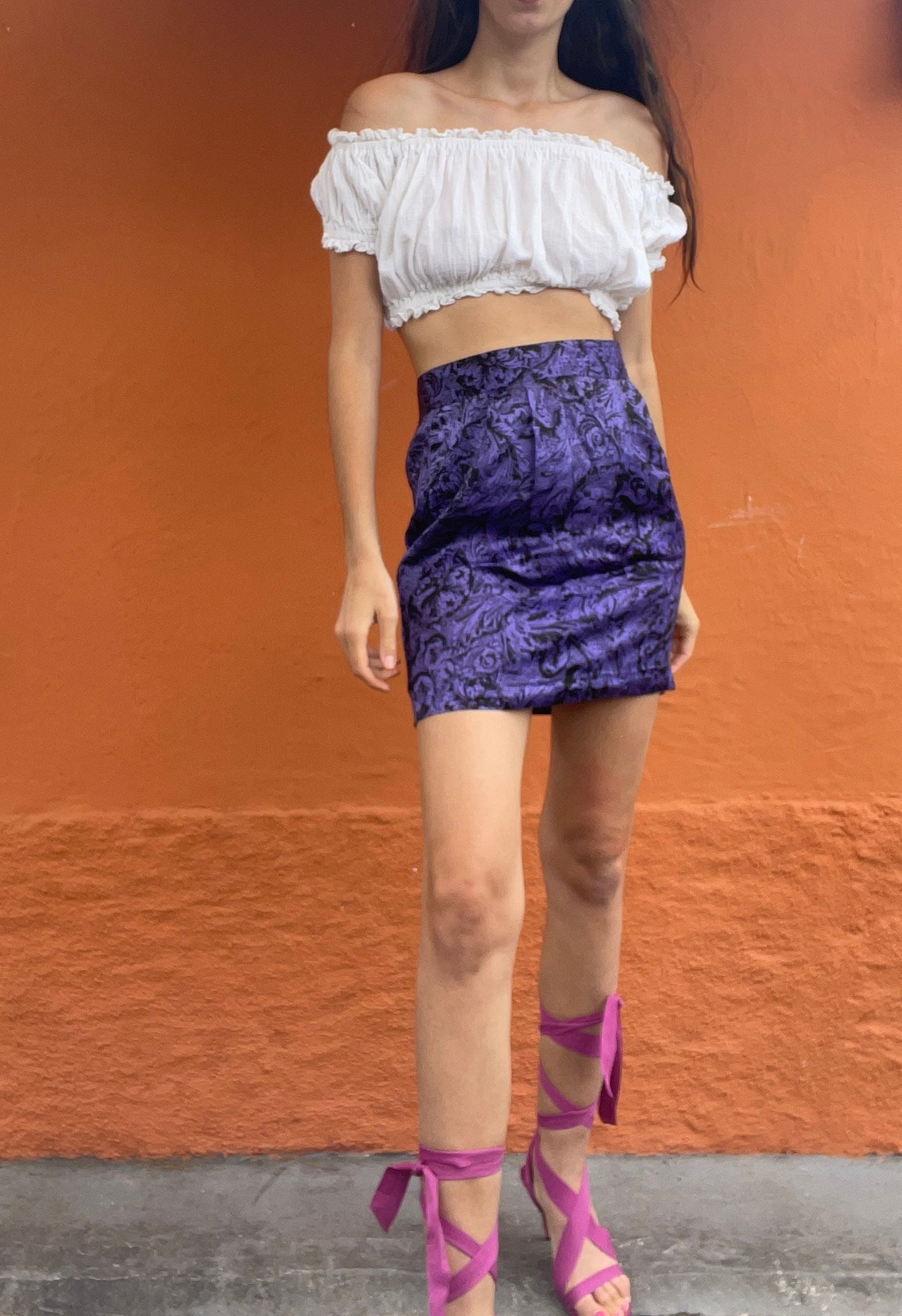 Purple vintage mini skirt, Sexy short pencil skirt, Pink Mini skirt, Emily in Paris aesthetic,