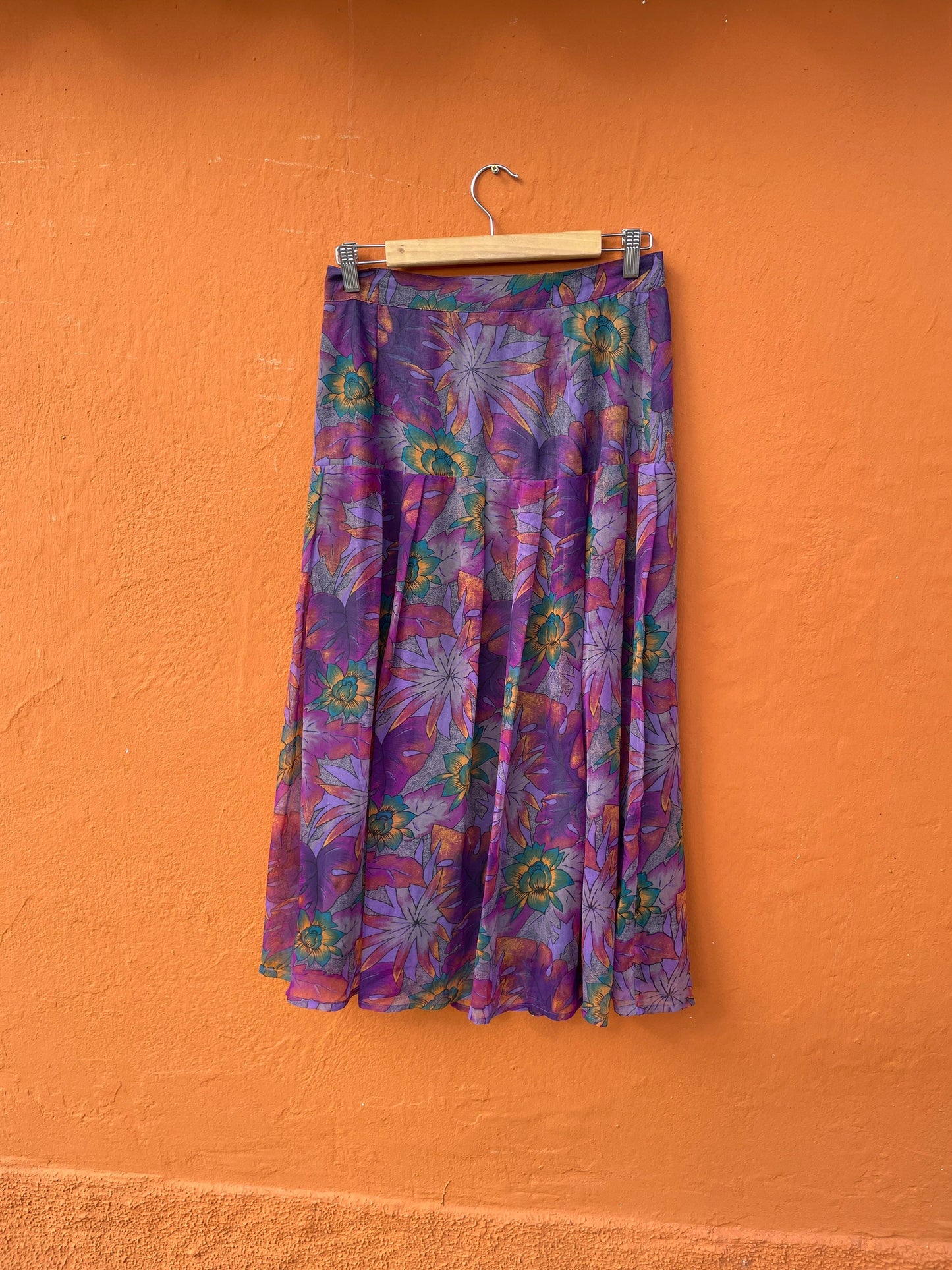 Long high waist summer skirt, Vintage purple floral feminine skirt, Long elegant skirt, True vintage Maxi skirt