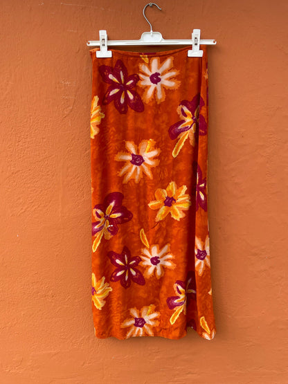 Orange Floral High Waist Maxi Skirt — additional view 9