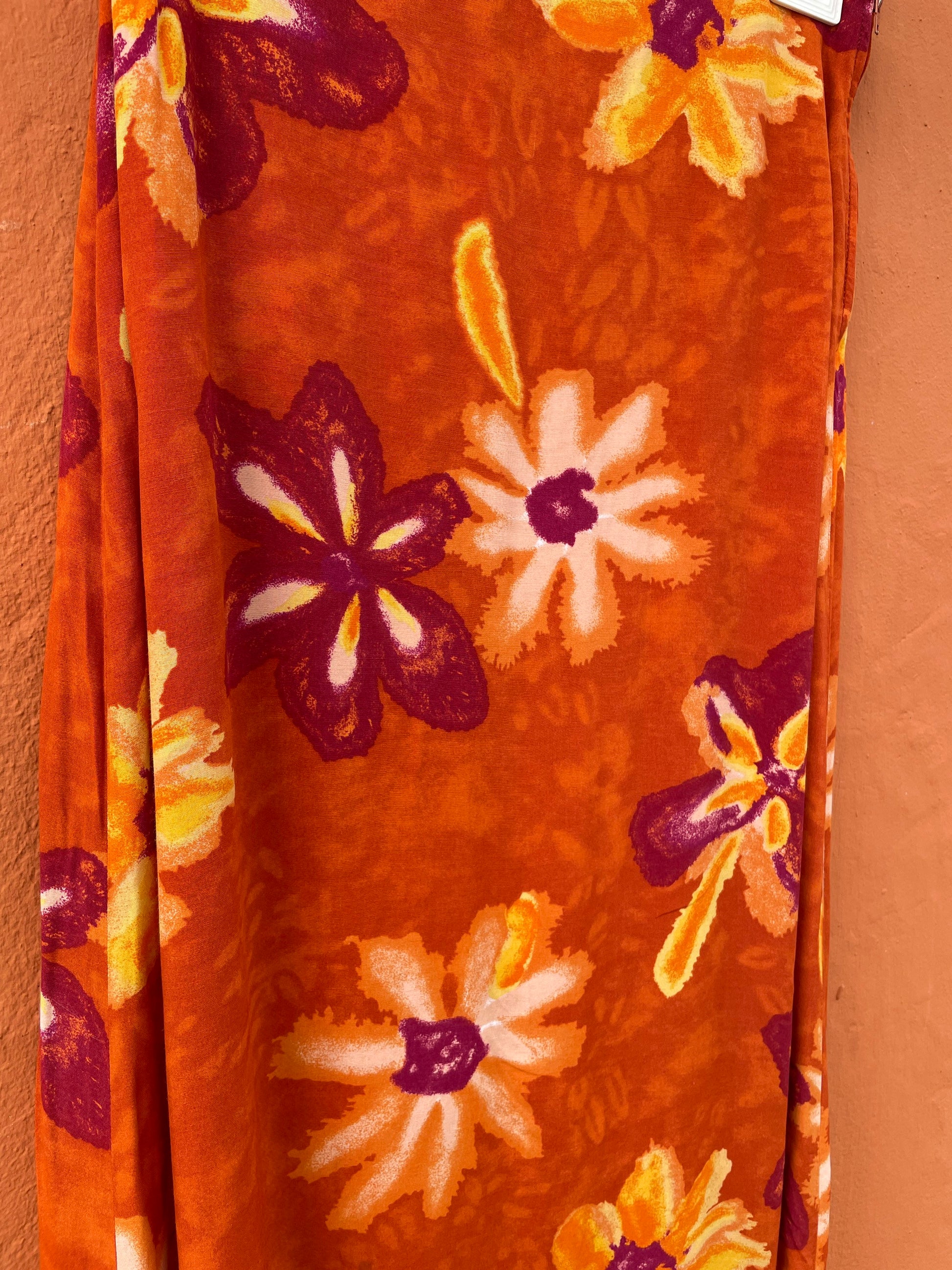 Orange floral maxi skirt, Pareo beach clothing, Feminine elegant high waist skirt, Romantic dreamy summer skirt, S