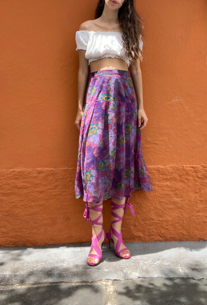 Vintage Purple Floral Maxi Skirt