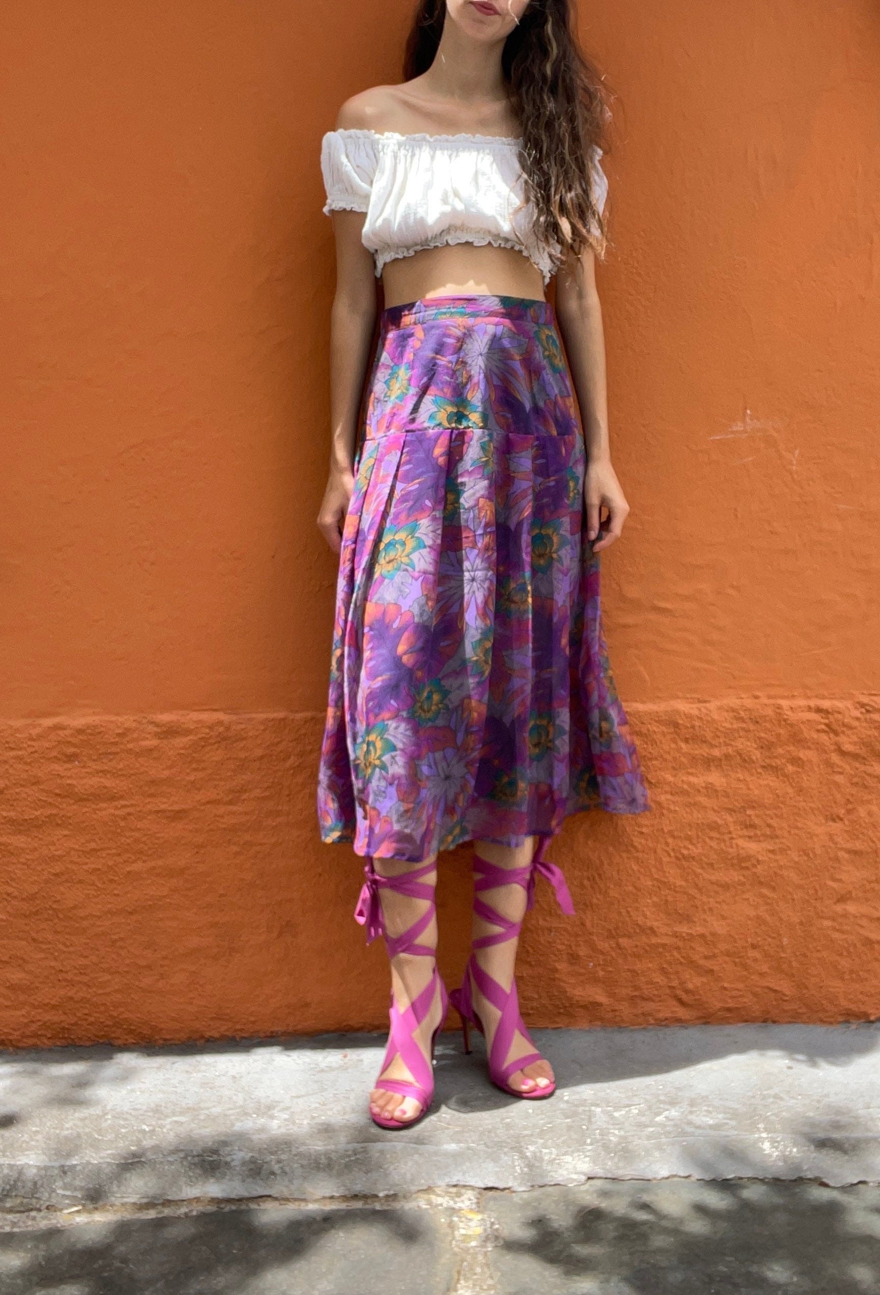 Vintage Purple Floral Maxi Skirt – Made in Italy