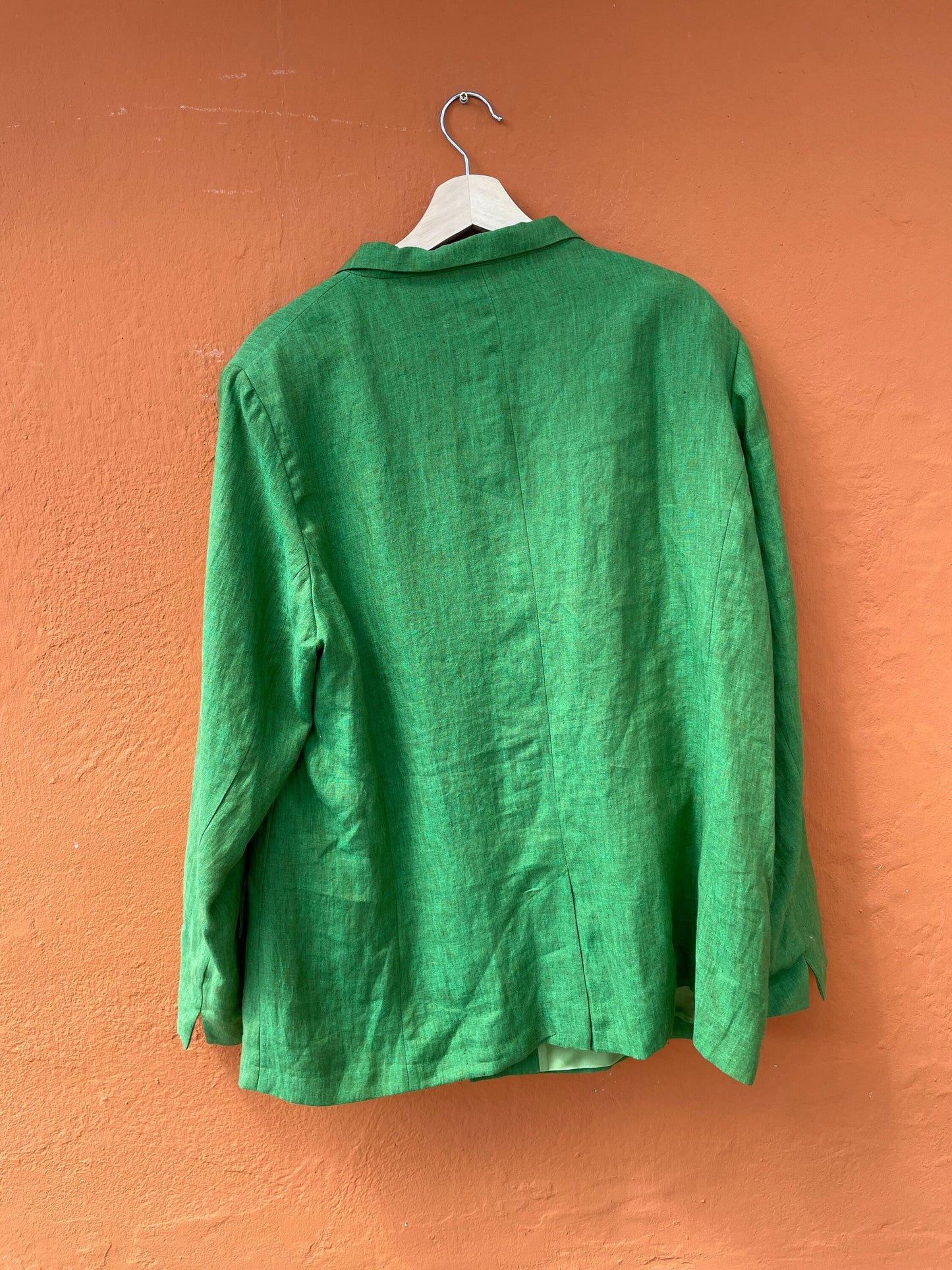 Vintage Emerald green linen blazer jacket, Berlin design feminine formal event wear, Classic design blazer