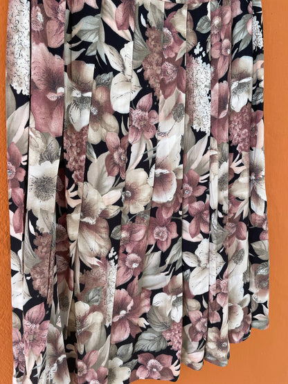 Black Floral Vintage Midi Skirt Pleated Y2K Boho Style