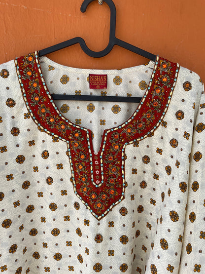 Vintage Boho Embroidered Kurta Tunic with Sequin Details