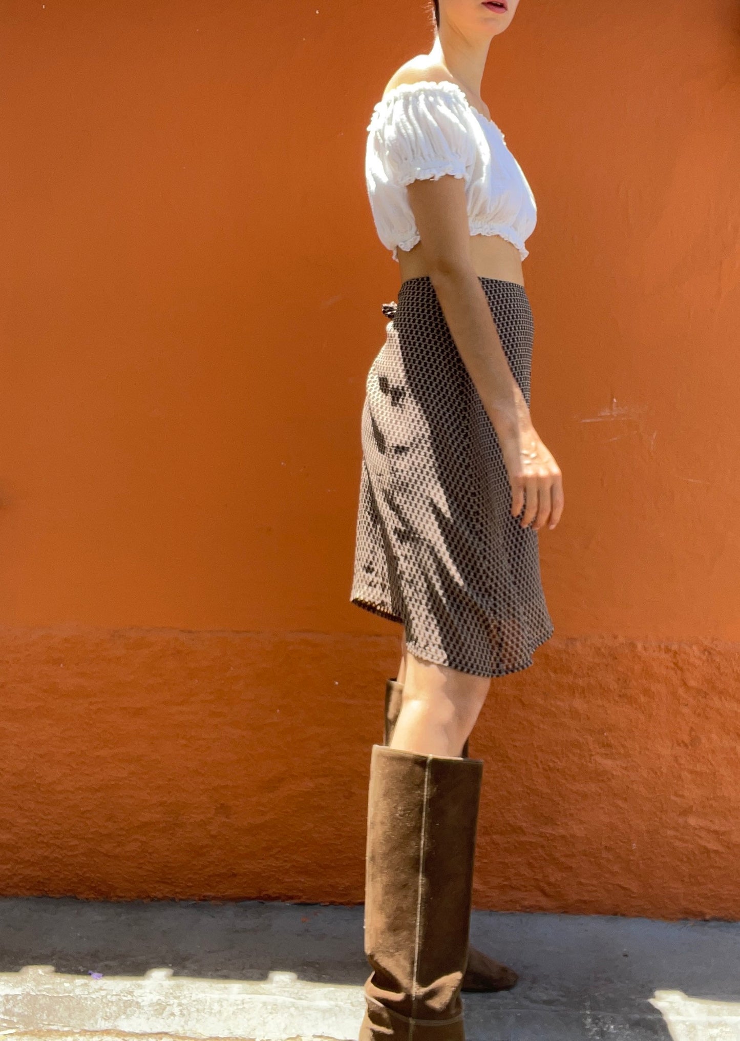 Vintage Andrea Maré lightweight summer skirt, Brown formal midi skirt, Italian Designer skirt, Loose A - line skirt