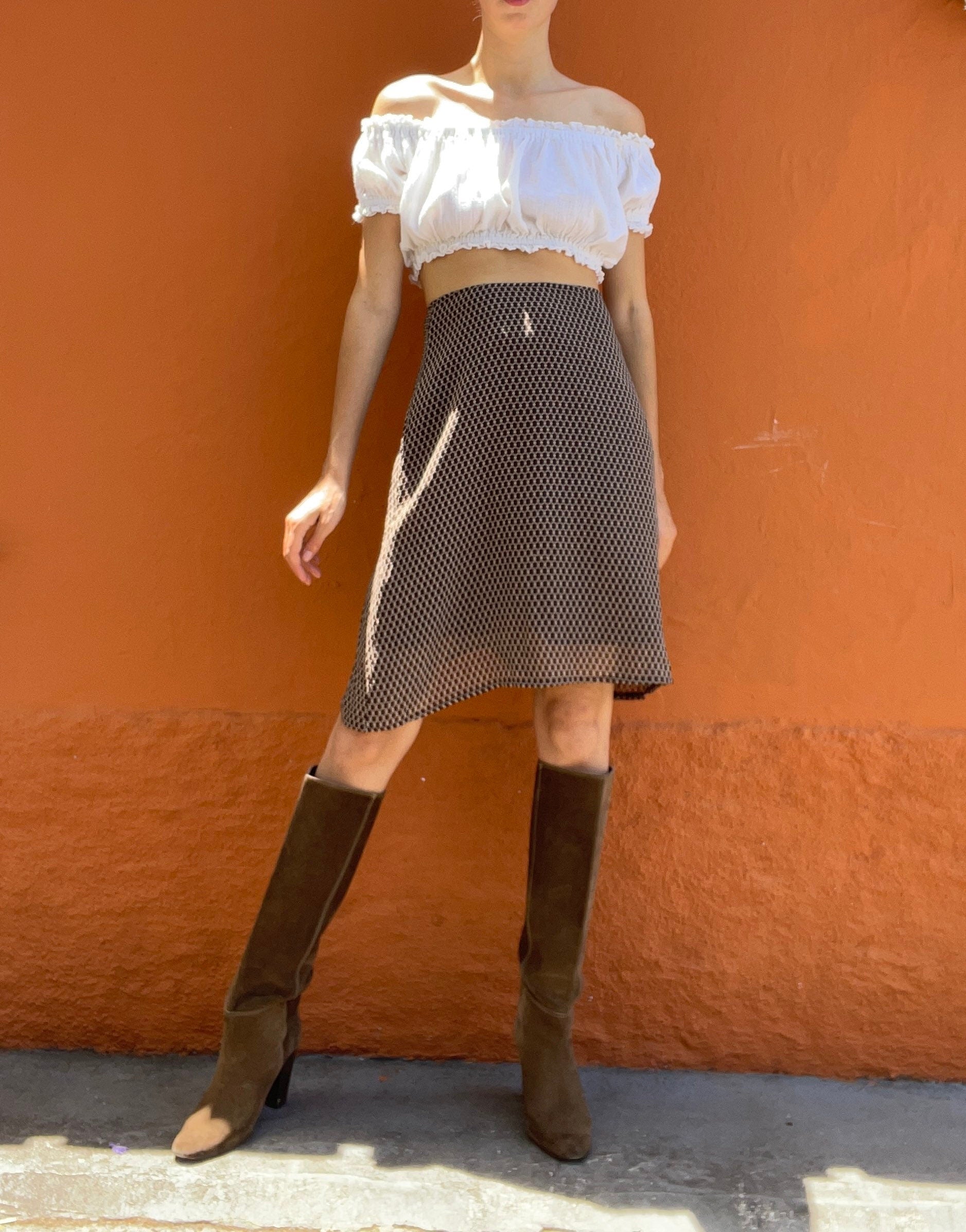 Vintage Andrea Maré lightweight summer skirt, Brown formal midi skirt, Italian Designer skirt, Loose A - line skirt