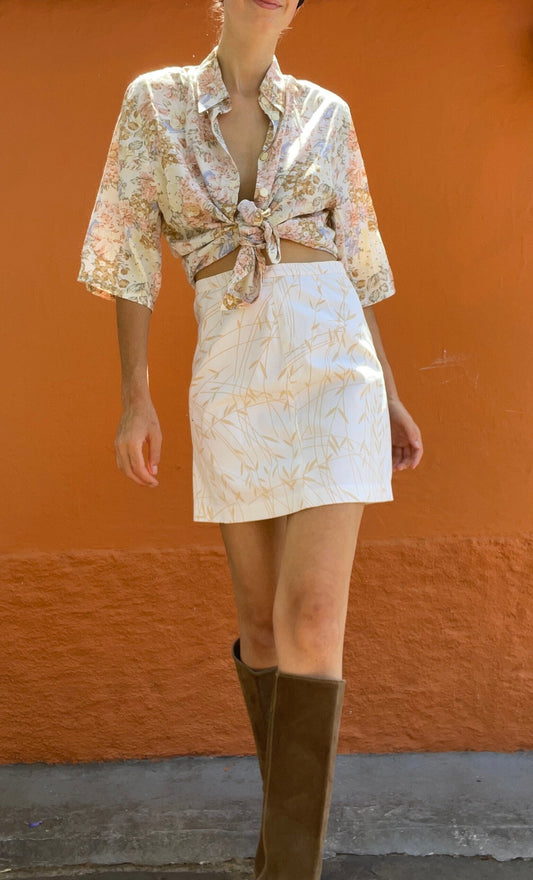 Vintage Floral Blouse Loose Oversized Retro 70s Shirt Lightweight Summer Beach Dress Short Sleeve Button Up Top