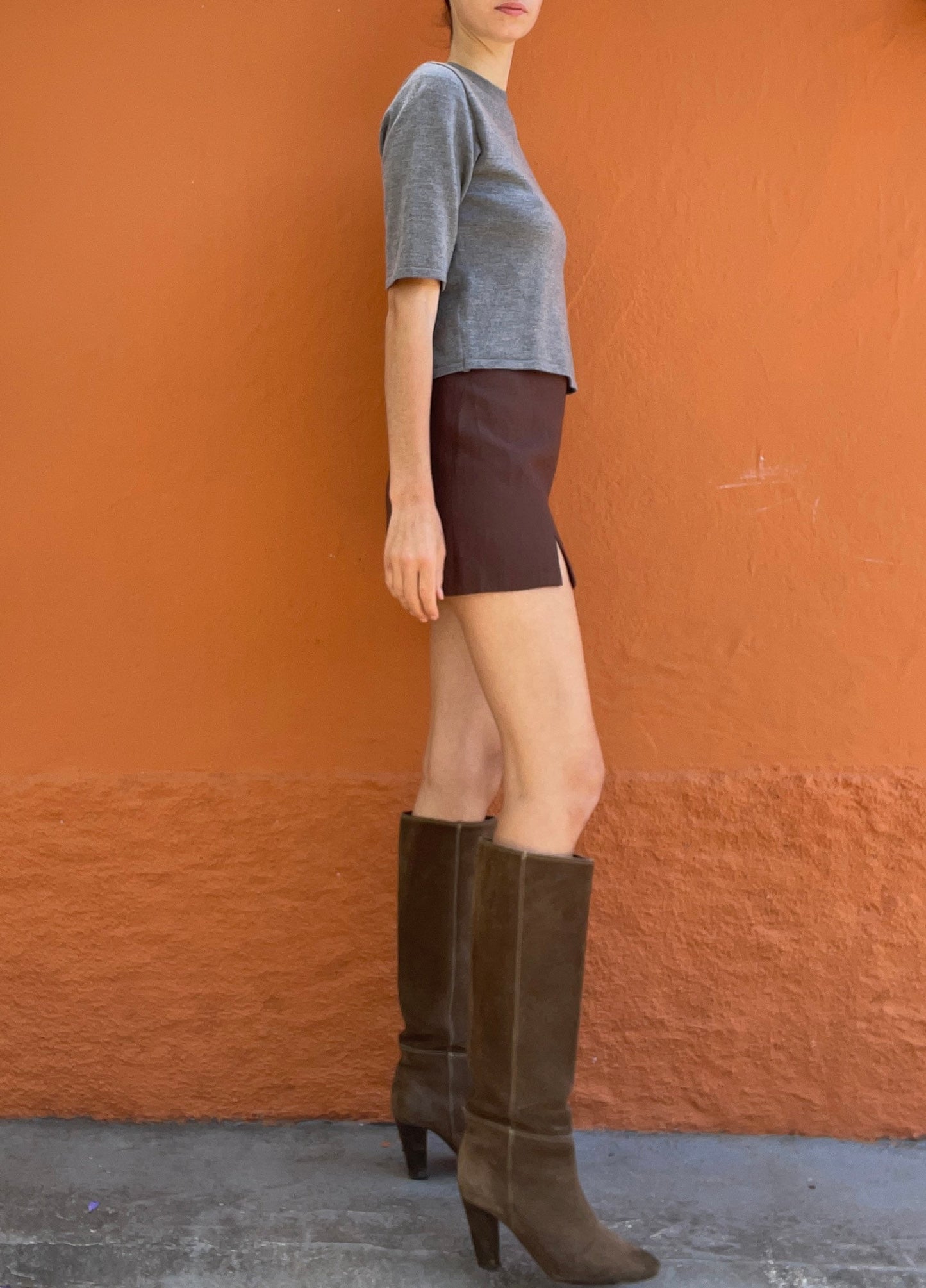 Wool Max Mara shirt, Grey vintage designer clothing, Made in Italy warm winter undershirt, Virgin wool woman top