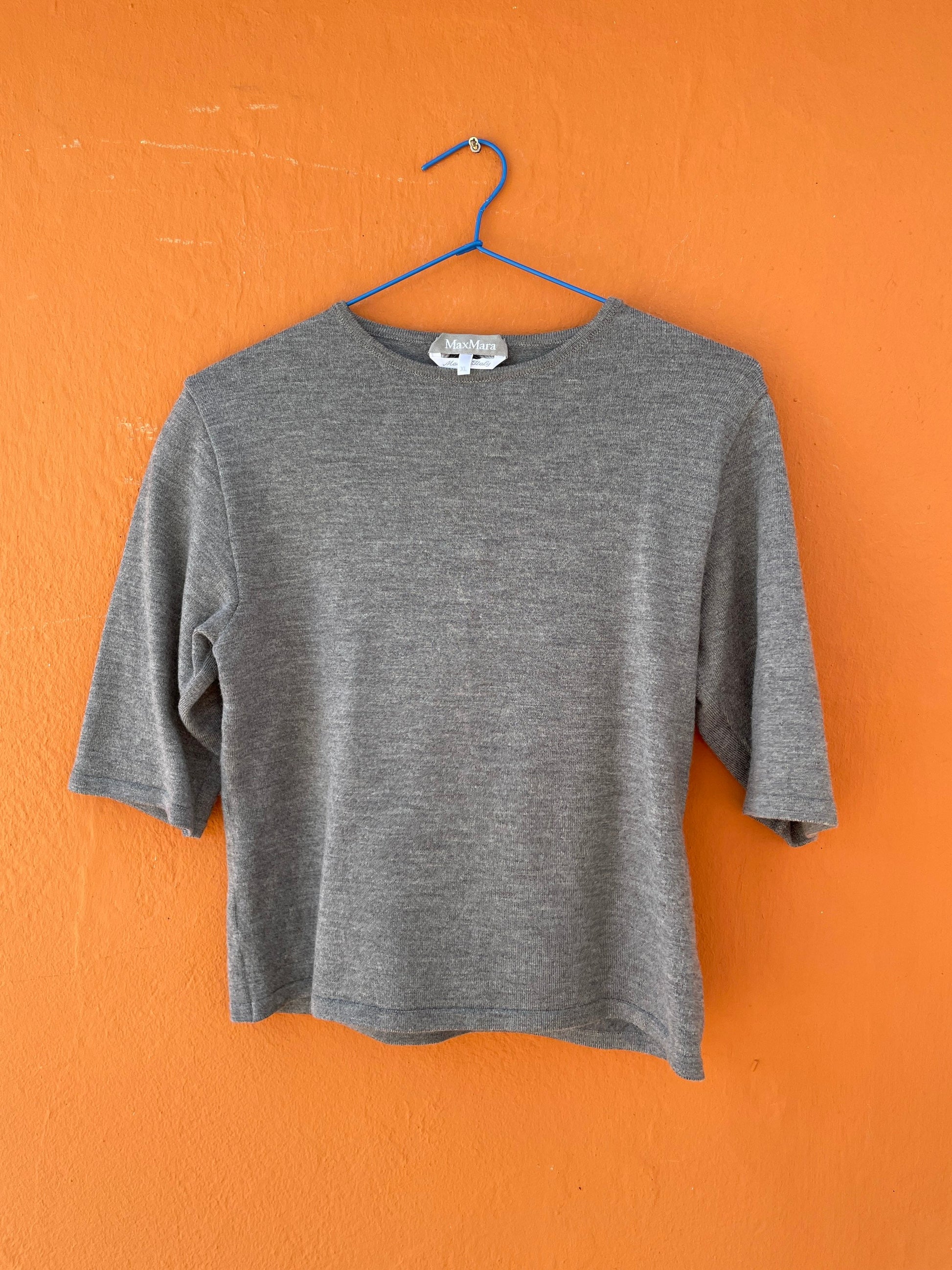 Wool Max Mara shirt, Grey vintage designer clothing, Made in Italy warm winter undershirt, Virgin wool woman top