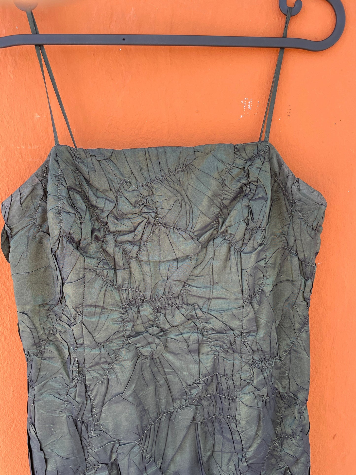 Vintage Paco Guzman moss green midi formal dress, Elegant cocktail dress, Green pencil dress with thin straps, Designer woman clothing