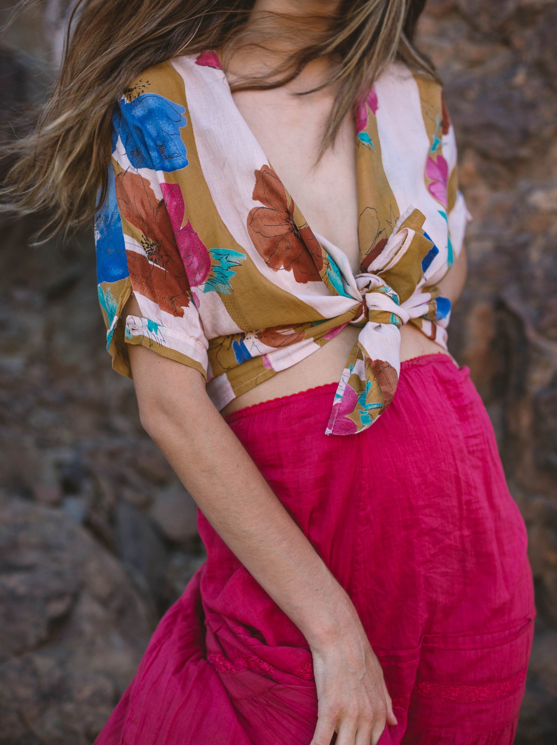 Vintage Angelo Mazzetti colourful blouse, Floral Loose oversized shirt, Knot tie women's blouse, Italian design 80's retro shirt, Summer tee