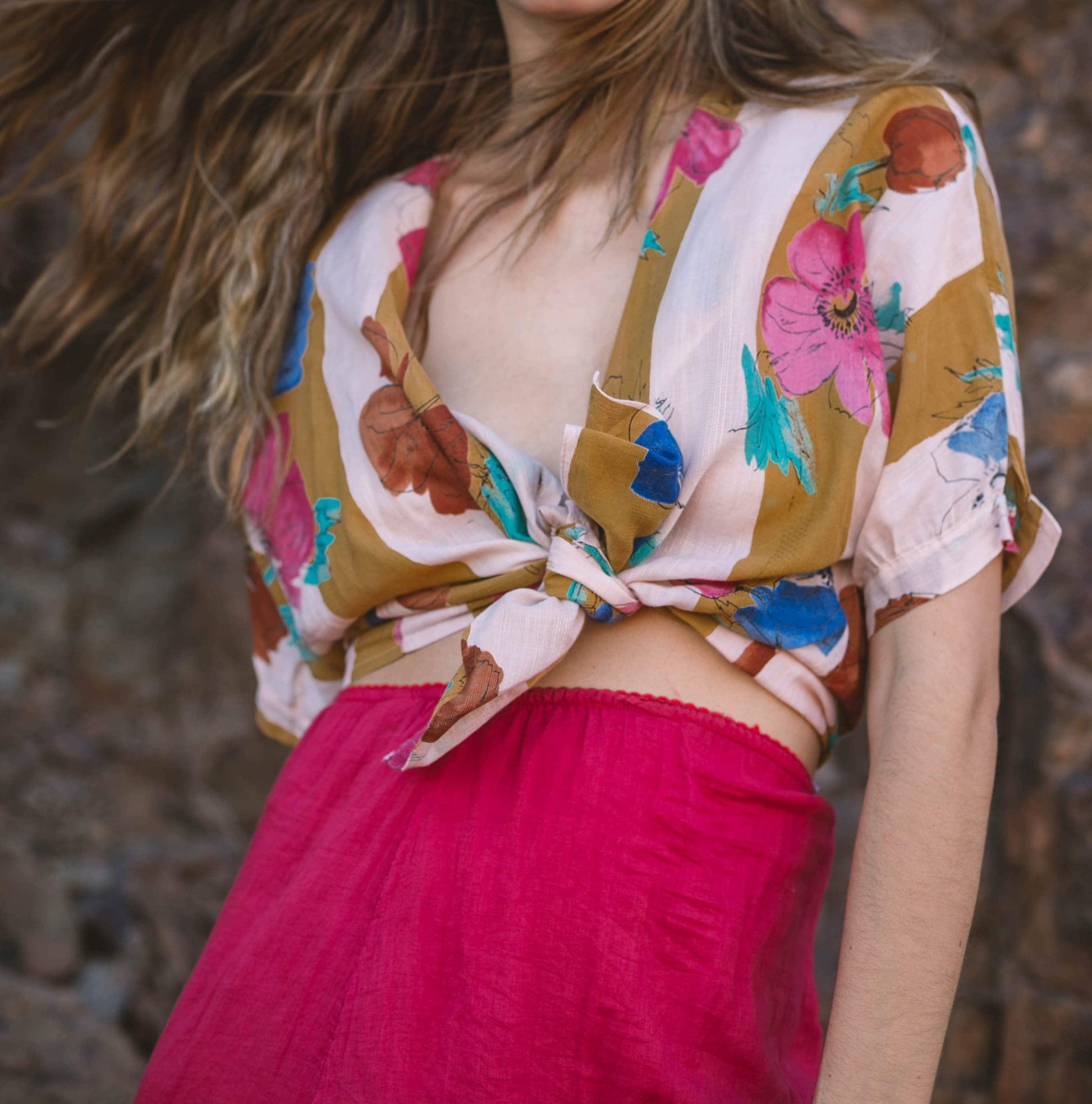 Vintage Angelo Mazzetti colourful blouse, Floral Loose oversized shirt, Knot tie women's blouse, Italian design 80's retro shirt, Summer tee