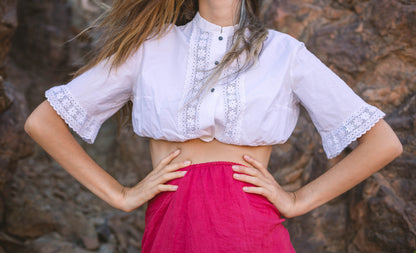 Vintage Austrian Lace-Cropped Blouse — back view