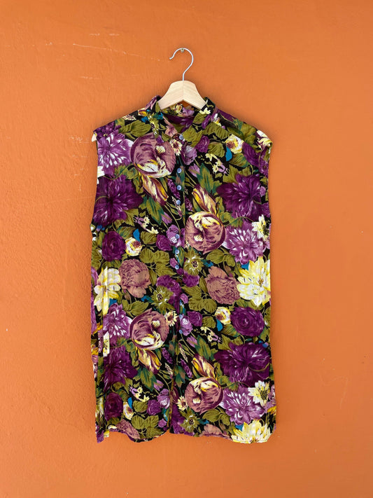 Floral green women's blouse, Retro flower pattern shirt, Cute summer top, Long sleeve button up, Feminine shirt