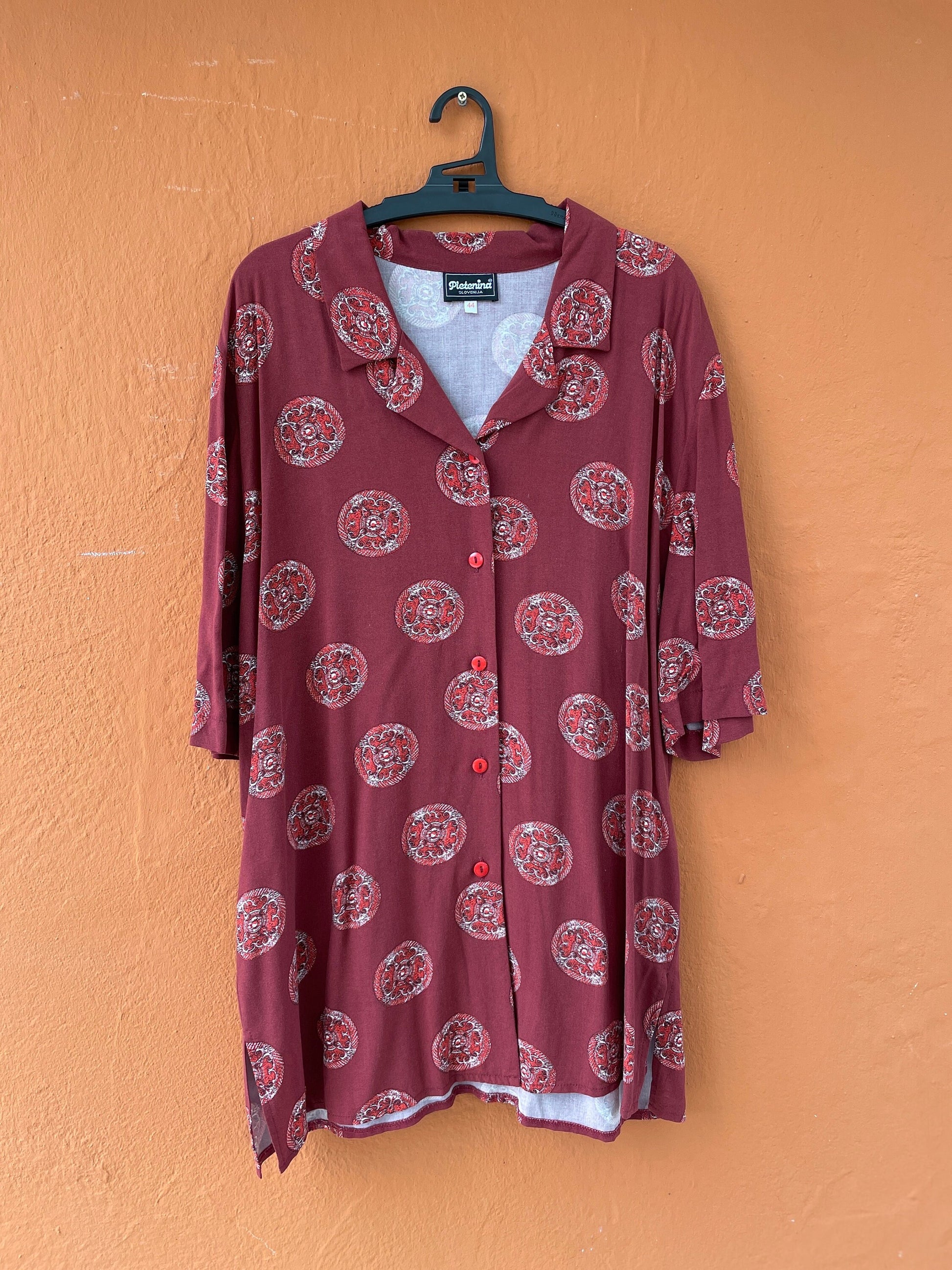 Vintage unique shirt, Retro oversized blouse, Alternative colourful top, Pink groovy 70s blouse, Retro Unisex clothing,