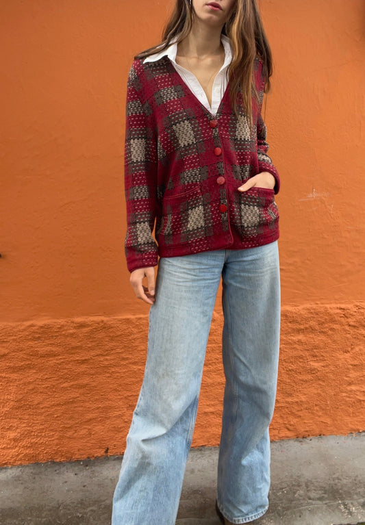 Vintage Pierre Cardin red cardigan, Academia aesthetic jumper, Vintage clothing, Unisex winter clothing