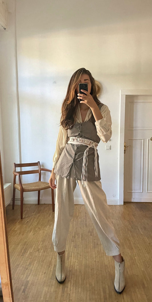 Vintage Annette Görtz gilet, Designer waistcoat, Vintage cotton summer gilet, Natural coloured mediterranean beach clothing, L